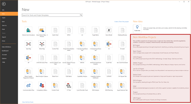Funktion: Nicht-Workflow-Projektvorlage ausblenden