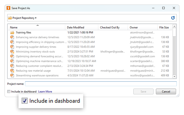 Funktion: Nicht-Workflow-Projekte in das Dashboard aufnehmen