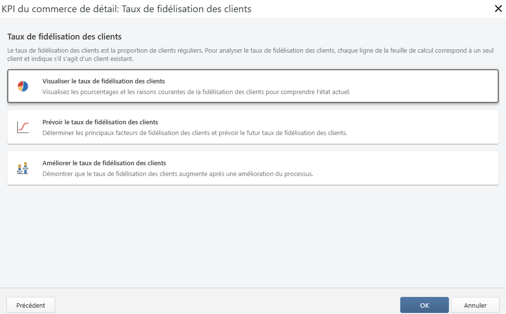 Interface d’analyse du taux de fidélisation des clients