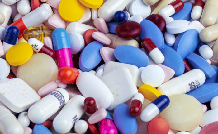 Various sizes, shapes, and colors of different pill medication